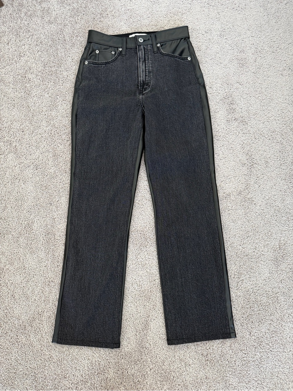 Women’s Abercrombie Black Ankle Straight-Leg Jeans with Faux Leather